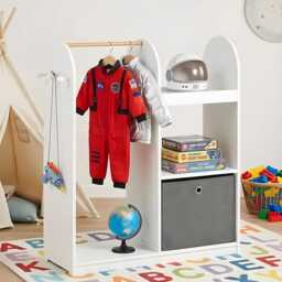 Kids Wardrobe Closet With Hanging Rail Storage Box & Hooks White Mdf Organizer - thumbnail 3