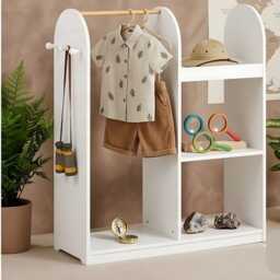 Kids Wardrobe Closet With Hanging Rail Storage Box & Hooks White Mdf Organizer - thumbnail 2