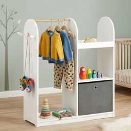 Kids Wardrobe Closet With Hanging Rail Storage Box & Hooks White Mdf Organizer