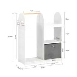 Kids Wardrobe Closet With Hanging Rail Storage Box & Hooks White Mdf Organizer - thumbnail 4