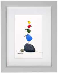 Sea Glass Picture - Framed Handmade Art Bird Wall Decor - thumbnail 1