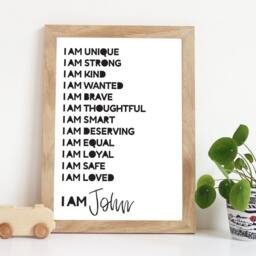 Boys Bedroom Decor, Positive Affirmation Prints, I Am Print, Monochrome Wall Art, Nursery Decor - thumbnail 1