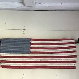 American Flag Rag Rug Wall Hanging Recycled Jeans Folk Art - 14 X 25 - thumbnail 4