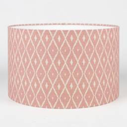 Tresco Linen-Blend Lampshade. Dusky Pink & White Geometric Trellis Design, Cylinder Style Shade. 30cm & 40cm Sizes Available - thumbnail 2