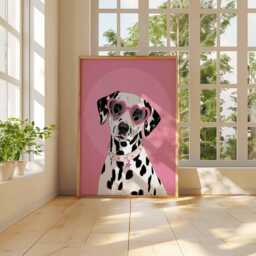 Dalmatian Dog Poster, Pink Wall Art Print, Pop Illustration, Cute Room Decor, Heart Glasses Art, Girl Bedroom Poster - thumbnail 3