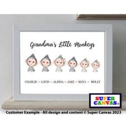Handmade Grandchildren Cute Monkey Family Personalised Portrait Picture Framed A4 A3 Print Gift For Nana Grandad Birthday Mothers Day - thumbnail 4