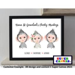 Handmade Grandchildren Cute Monkey Family Personalised Portrait Picture Framed A4 A3 Print Gift For Nana Grandad Birthday Mothers Day - thumbnail 3