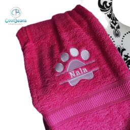 Dog Towel - Personalised Face Cloth/Hand Bath Embroidered Paw & Text