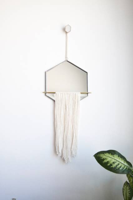 The Wykr??j - Hexagon Mirror With Fringe & Brass Detail Stained Glass Wall Decor - image 1