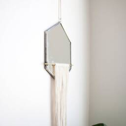 The Wykr??j - Hexagon Mirror With Fringe & Brass Detail Stained Glass Wall Decor - thumbnail 2