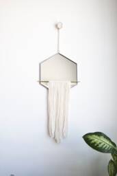 The Wykr??j - Hexagon Mirror With Fringe & Brass Detail Stained Glass Wall Decor