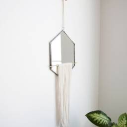 The Wykr??j - Hexagon Mirror With Fringe & Brass Detail Stained Glass Wall Decor - thumbnail 3