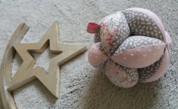 Montessori-style Grasping Ball With Bells in Liberty Adelajda & Polka Dot Pattern - Personalizable Your Little One's First Name - thumbnail 1