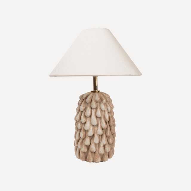 Handmade Satin Cream Stoneware Table Lamp Drip Texture, Linen Shade - image 1