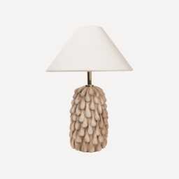 Handmade Satin Cream Stoneware Table Lamp Drip Texture, Linen Shade