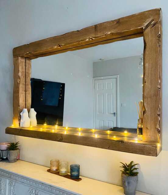 Rustic Wood Shelf Mirror - Handmade Farmhouse Wall Decor - image 1