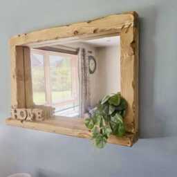 Rustic Wood Shelf Mirror - Handmade Farmhouse Wall Decor - thumbnail 3