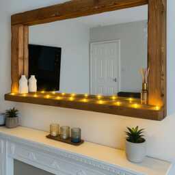 Rustic Wood Shelf Mirror - Handmade Farmhouse Wall Decor - thumbnail 3