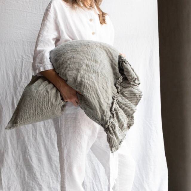 Linen Pillowcase With Ruffles , Shabby Chic Linen Pillow Cover. Queen King, Standard Size . Euroshams. Mooshop - image 1