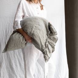 Linen Pillowcase With Ruffles , Shabby Chic Linen Pillow Cover. Queen King, Standard Size . Euroshams. Mooshop - thumbnail 1