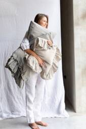 Linen Pillowcase With Ruffles , Shabby Chic Linen Pillow Cover. Queen King, Standard Size . Euroshams. Mooshop - thumbnail 2