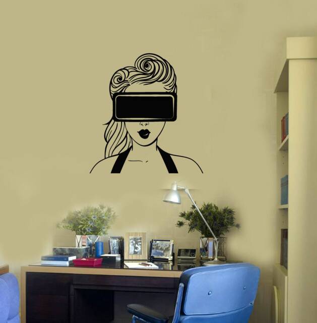Vr Headset Girl Vinyl Wall Decal Virtual Reality Gamer Video Games Stickers Mural - #2784Di - image 1