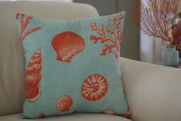 Beach Decor Aqua Blue, Coral Sea Life & Shell Throw Pillow - thumbnail 1