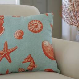 Beach Decor Aqua Blue, Coral Sea Life & Shell Throw Pillow - thumbnail 2