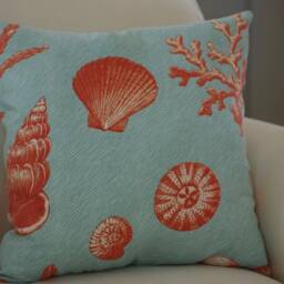 Beach Decor Aqua Blue, Coral Sea Life & Shell Throw Pillow - thumbnail 4
