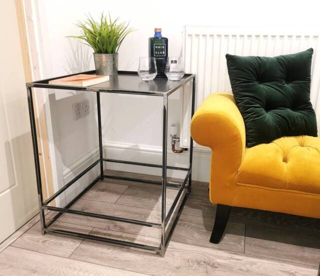Super Modern Steel Side Table - Industrial Metal End Handmade Raw Furniture UK Made Minimalist - image 1