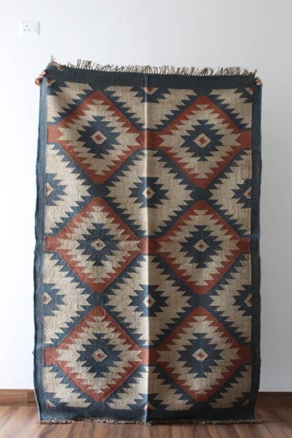 Handmade Wool Jute Dhurrie Rug Indian Chic Kilim - 4 X 6 Ft - image 1