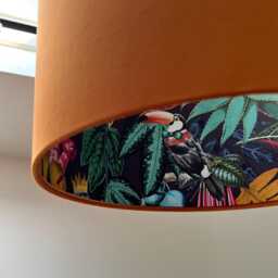 Burnt Orange Velvet Wonderland Drum Lampshade, Double Sided Lampshade With Paper On Interior, Ceiling Light Shade
