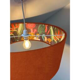 Burnt Orange Velvet Wonderland Drum Lampshade, Double Sided Lampshade With Paper On Interior, Ceiling Light Shade - thumbnail 3