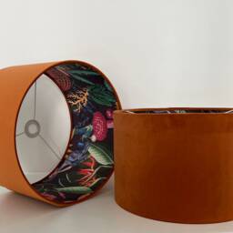Burnt Orange Velvet Wonderland Drum Lampshade, Double Sided Lampshade With Paper On Interior, Ceiling Light Shade - thumbnail 2