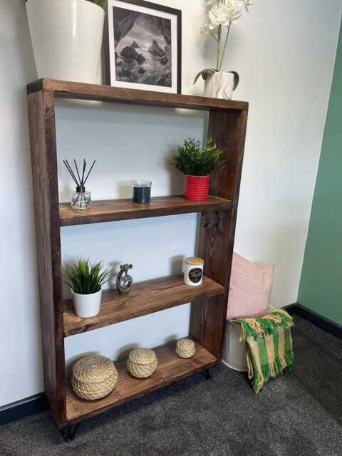 Rustic Reclaimed Wood Bookcase With Hairpin Legs - Solid Shelves - image 1