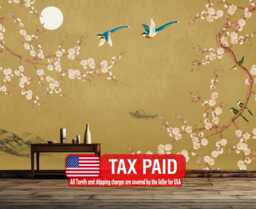Chinoiserie Wallpaper Birds & Blossoms Mural, Peel Stick Decal - thumbnail 1