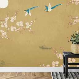 Chinoiserie Wallpaper Birds & Blossoms Mural, Peel Stick Decal - thumbnail 3