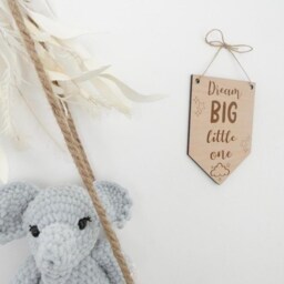 Dream Big Little One Bunting - Wooden Acrylic Nursery Playroom Sign Decor Children's Bedroom Wall Art Boho Scandi Style Clouds Dreams - thumbnail 2