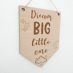Dream Big Little One Bunting - Wooden Acrylic Nursery Playroom Sign Decor Children's Bedroom Wall Art Boho Scandi Style Clouds Dreams - thumbnail 3