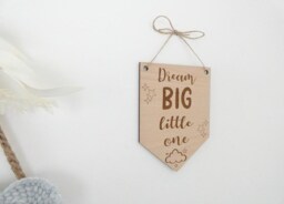 Dream Big Little One Bunting - Wooden Acrylic Nursery Playroom Sign Decor Children's Bedroom Wall Art Boho Scandi Style Clouds Dreams - thumbnail 1