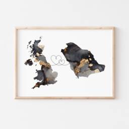 Britain & Saudi Arabia Map Black & Gold Travel Wall Art Print - United Kingdom UK - thumbnail 3