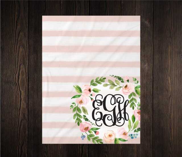 Personalized Baby Blanket Gifts Soft Fleece Minky Shower Gift Newborn Watch Me Grow Girl Floral Monogram - image 1