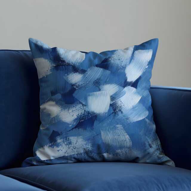 Bold Blue Brushstroke Cushion Cover, Abstract Painterly Throw Pillow Case, Navy White Accent Decor, Modern Sofa Or Bedroom - image 1