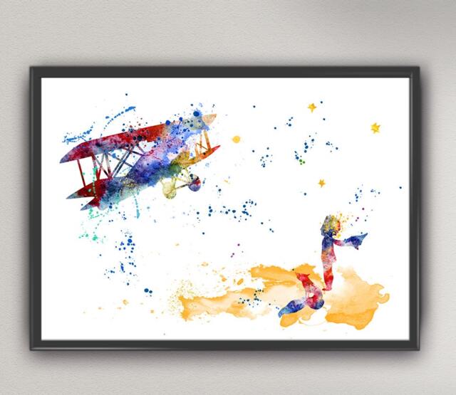 The Little Prince Art, Aviator & Fox Watercolor Print, Plane Wall Art For Kids, Kids Gift Poster, - 56-N??16 - image 1