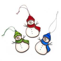 stained Glass Set Of 3 Snowmen Christmas Tree Decorations, Xmas Tree Hanging Ornaments, Holiday Home Decor - thumbnail 3