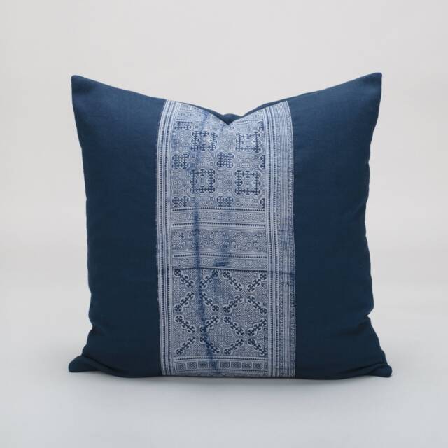 Indigo Batik Pillow Cover - Hmong Hill Tribe Stamped Cotton, 20 - image 1