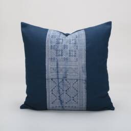 Indigo Batik Pillow Cover - Hmong Hill Tribe Stamped Cotton, 20 - thumbnail 1