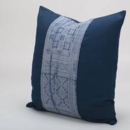 Indigo Batik Pillow Cover - Hmong Hill Tribe Stamped Cotton, 20 - thumbnail 2