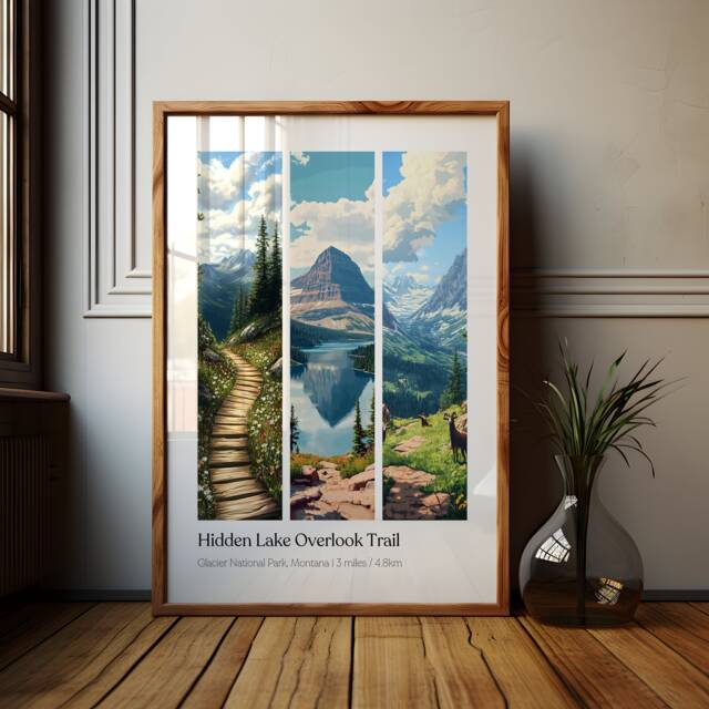 Glacier National Park Poster Hidden Lake Overlook Hiking Art - image 1