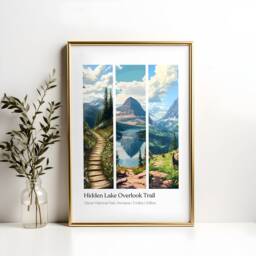 Glacier National Park Poster Hidden Lake Overlook Hiking Art - thumbnail 2